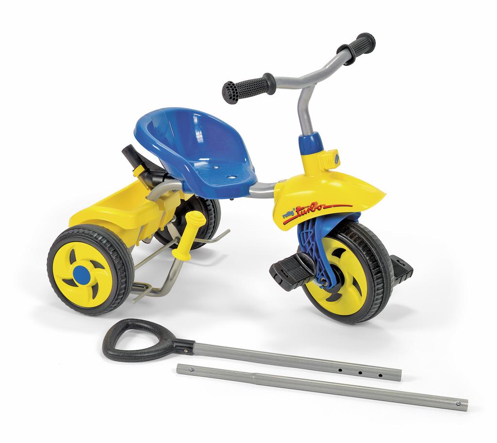 Šlapací tříkolka Rolly Trike Turbo s vodící tyčí - modrá - Rolly