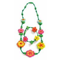 WOODYSouprava náhrdelník a náramek Zelený s květinami